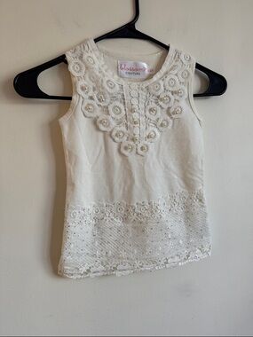 Girls' Cream Lace-Trim Tank Top